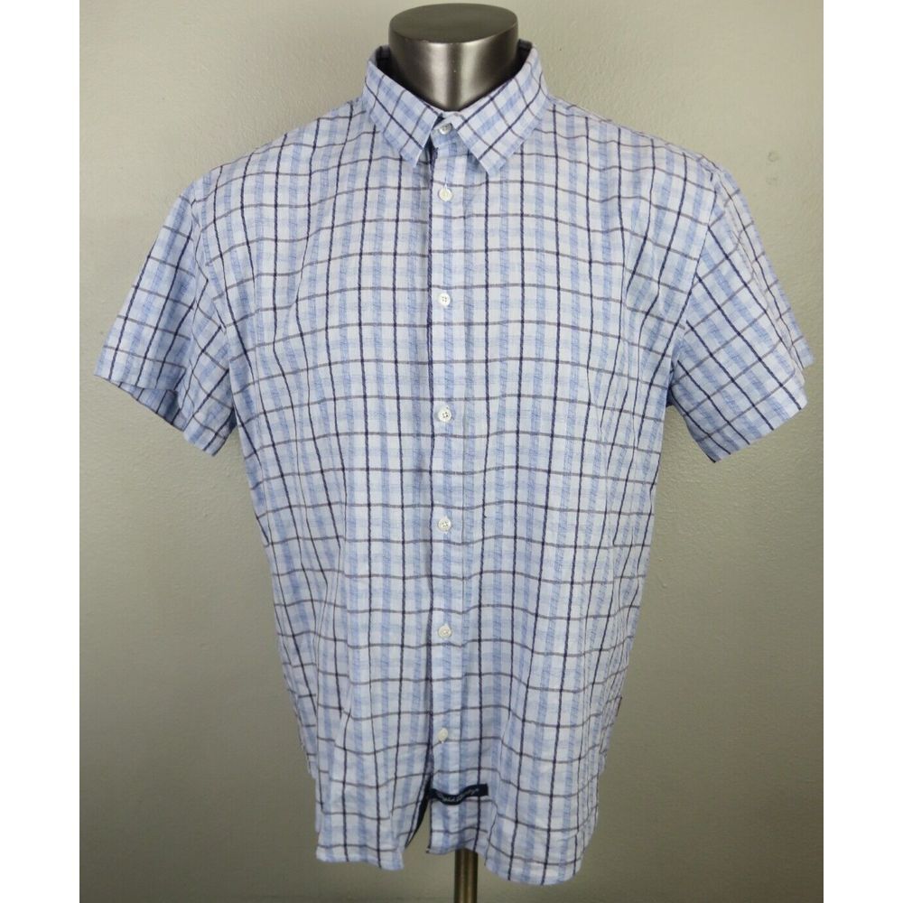 Mens English Laundry Short Sleeve Button Front Shirt Blue Linen Cotton Size XL